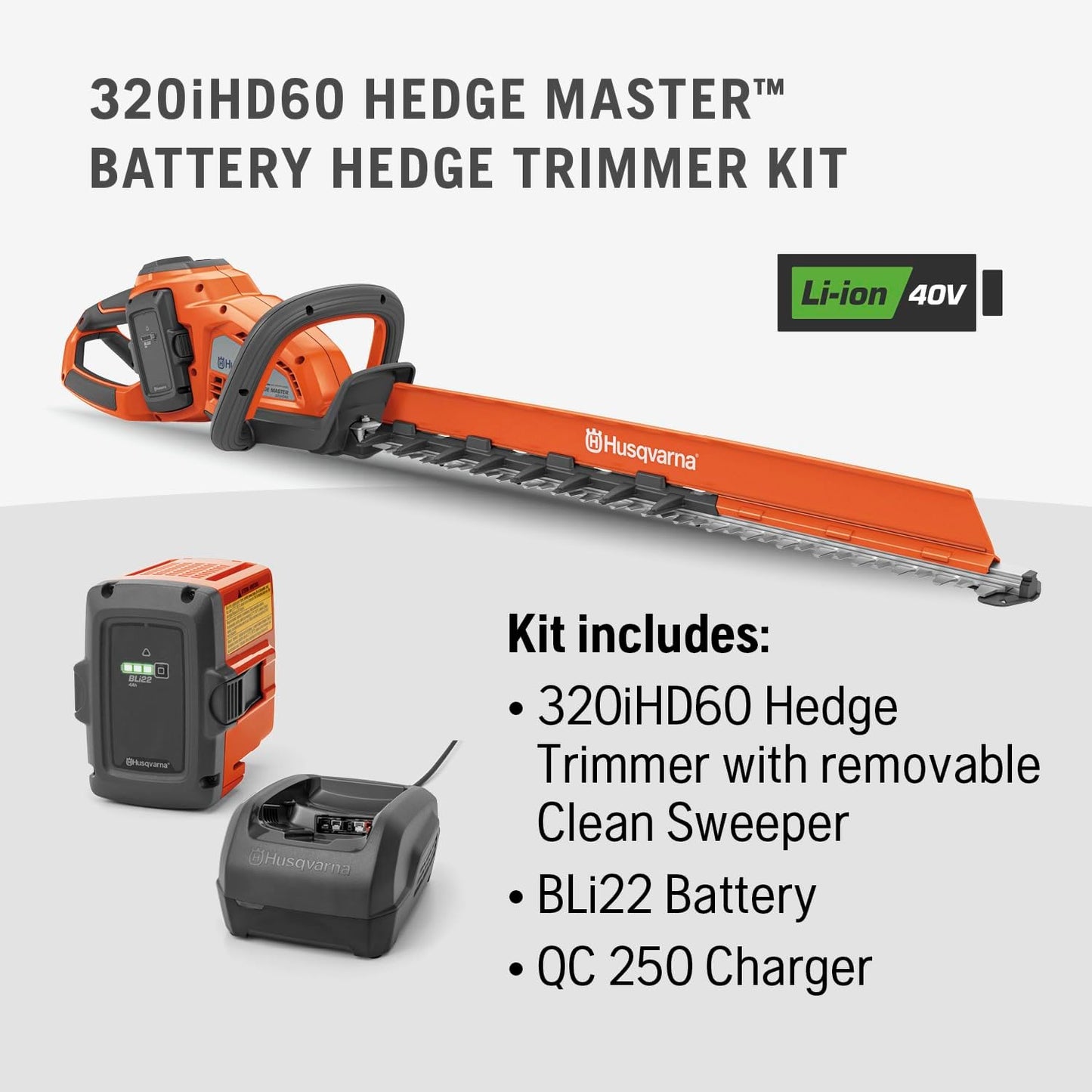 Hedge Master 320Ihd60 Battery Hedge Trimmer, 24-Inch Electric Trimmer with Brushless Motor for Efficiency and Durability, 40V Lithium-Ion 4Ah Battery and Charger Included, 970592602