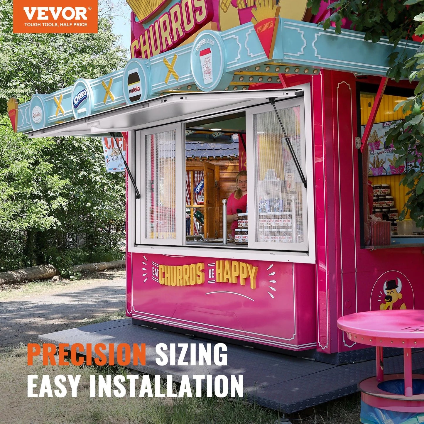 VEVOR Concession Window 48X36, Aluminum Alloy Food Truck Service Window with 4 Horizontal Sliding Windows & Awning Door & Drag Hook, up to 85 Degrees Serving Window for Food Truck Concession Trailer