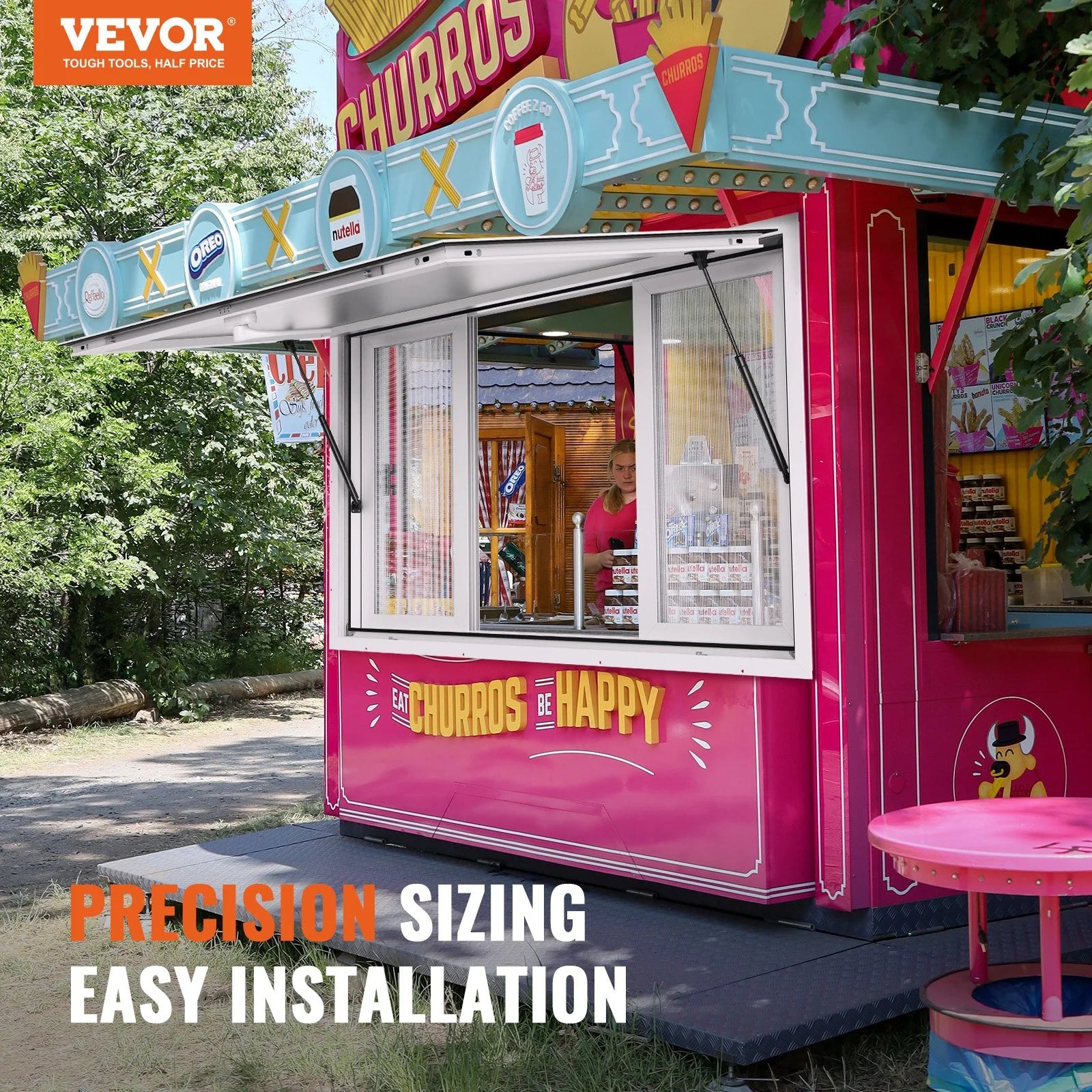 VEVOR Concession Window 48X36, Aluminum Alloy Food Truck Service Window with 4 Horizontal Sliding Windows & Awning Door & Drag Hook, up to 85 Degrees Serving Window for Food Truck Concession Trailer