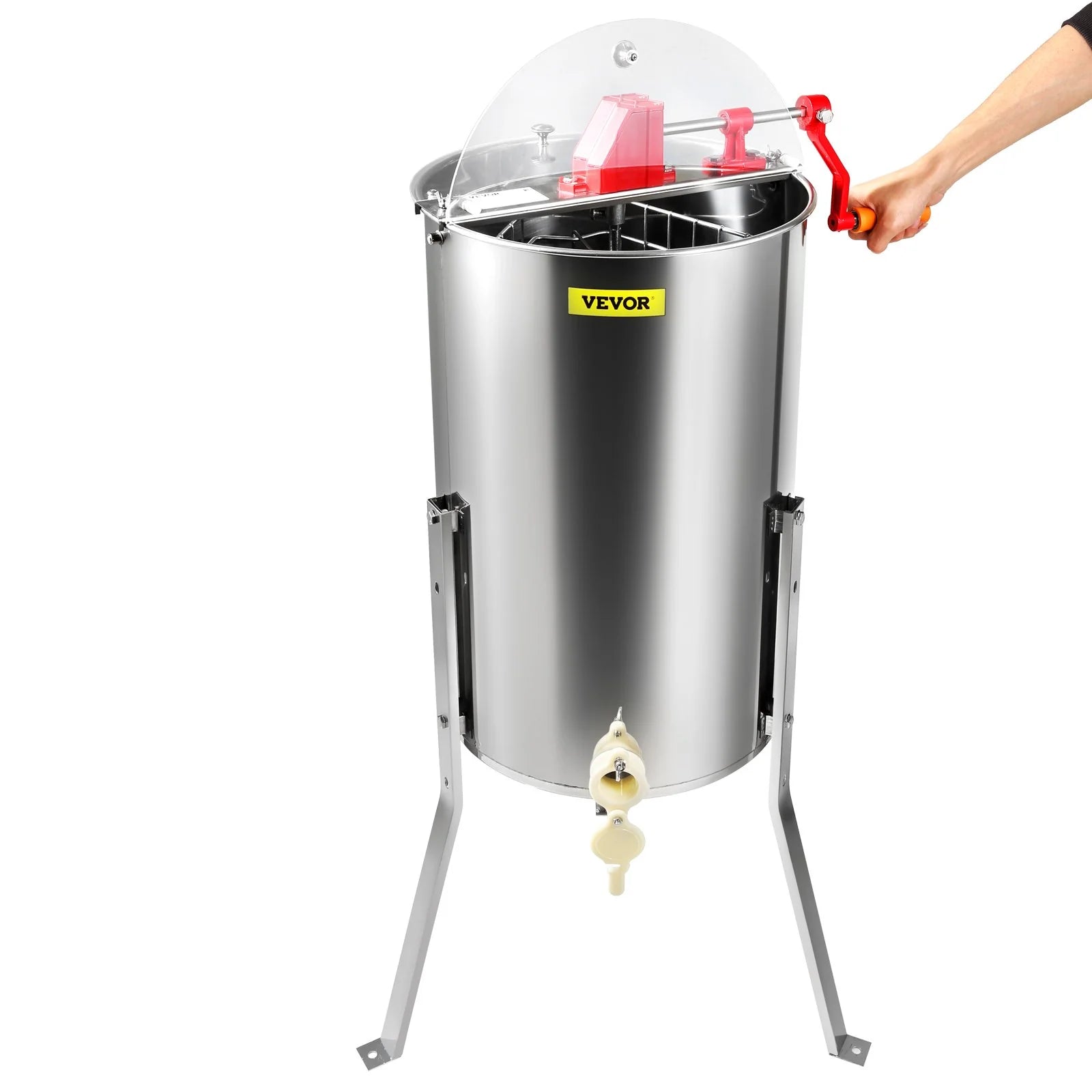 VEVOR Manual Honey Extractor, 3 Frames Honey Spinner Extractor, Stainless Steel Beekeeping Extraction, Honeycomb Drum Spinner with Lid, Apiary Centrifuge Equipment with Height Adjustable Stand