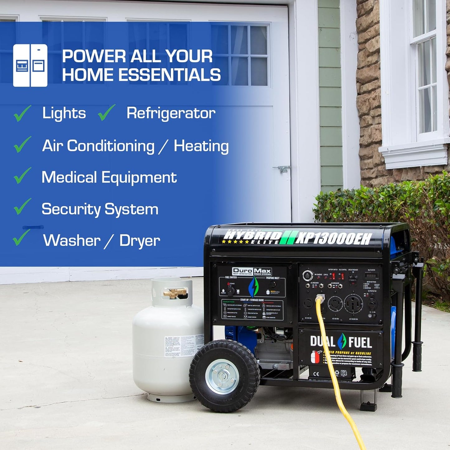 XP13000EH 13,000-Watt Dual Fuel Portable Generator - Gas & Propane, Electric Start, Whole Home Backup Power, Transfer Switch Ready, RV & Emergency Ready