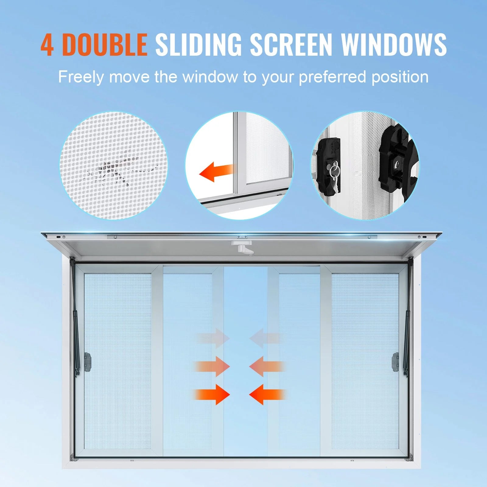 VEVOR Concession Window 48X36, Aluminum Alloy Food Truck Service Window with 4 Horizontal Sliding Windows & Awning Door & Drag Hook, up to 85 Degrees Serving Window for Food Truck Concession Trailer